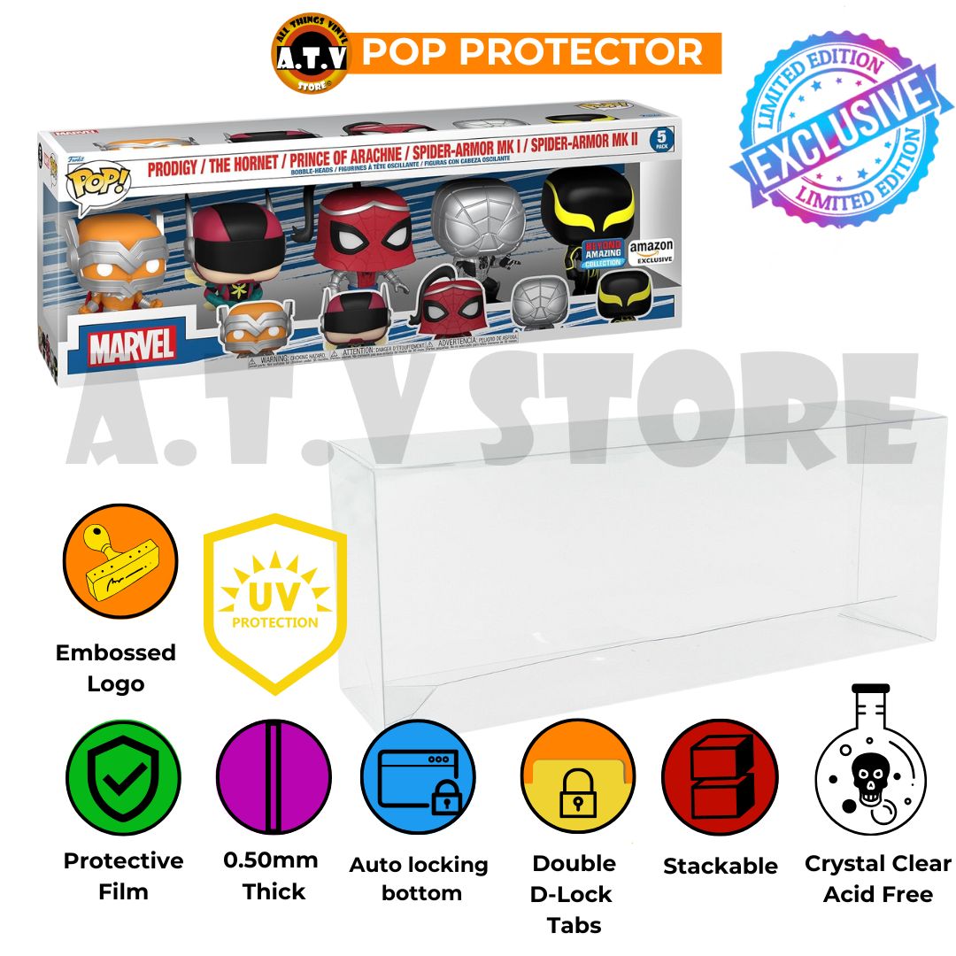 Funko Pop! Marvel 5-Pack Prodigy Hornet Prince of Arachne Spider-Armor MK I MK II with ATV UV Protector