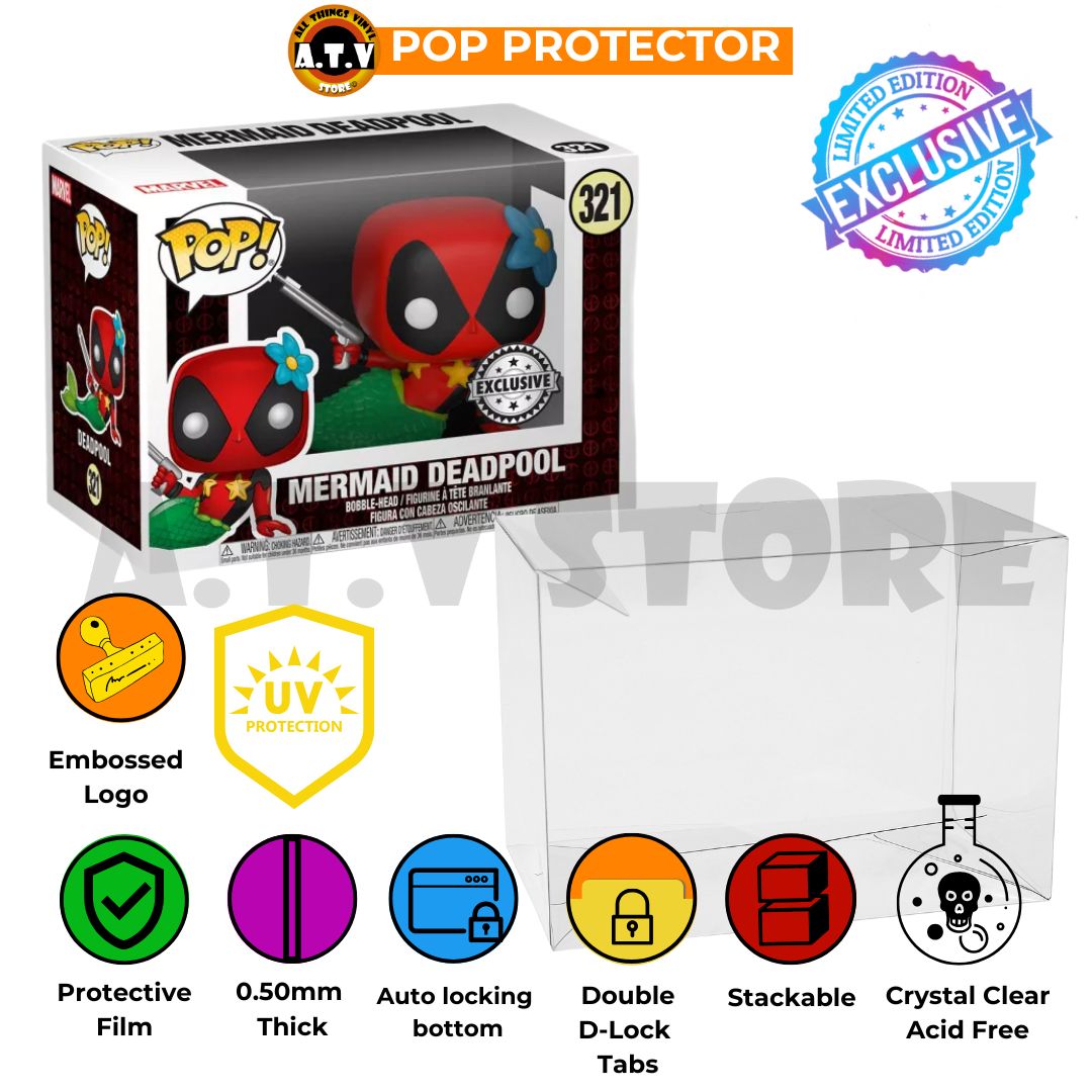 Funko Pop! Mermaid Deadpool 321 with ATV 4-inch Rectangle UV Pop Protector